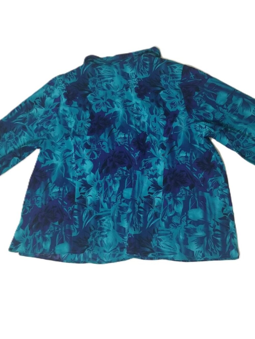 Catherines Maggie Barnes Shirt Women 4X Button Blue Green Roll Tab Sleeves 30/32